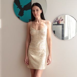 Cream sequined stretch mini dress